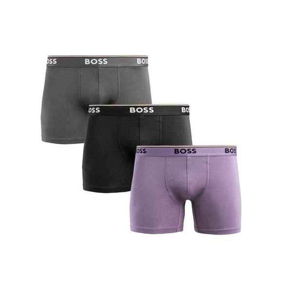 HUGO BOSS Boxer Briefs Mens Small Black Gray Purple 3-Pack Power Long Cotton - Picture 1 of 6